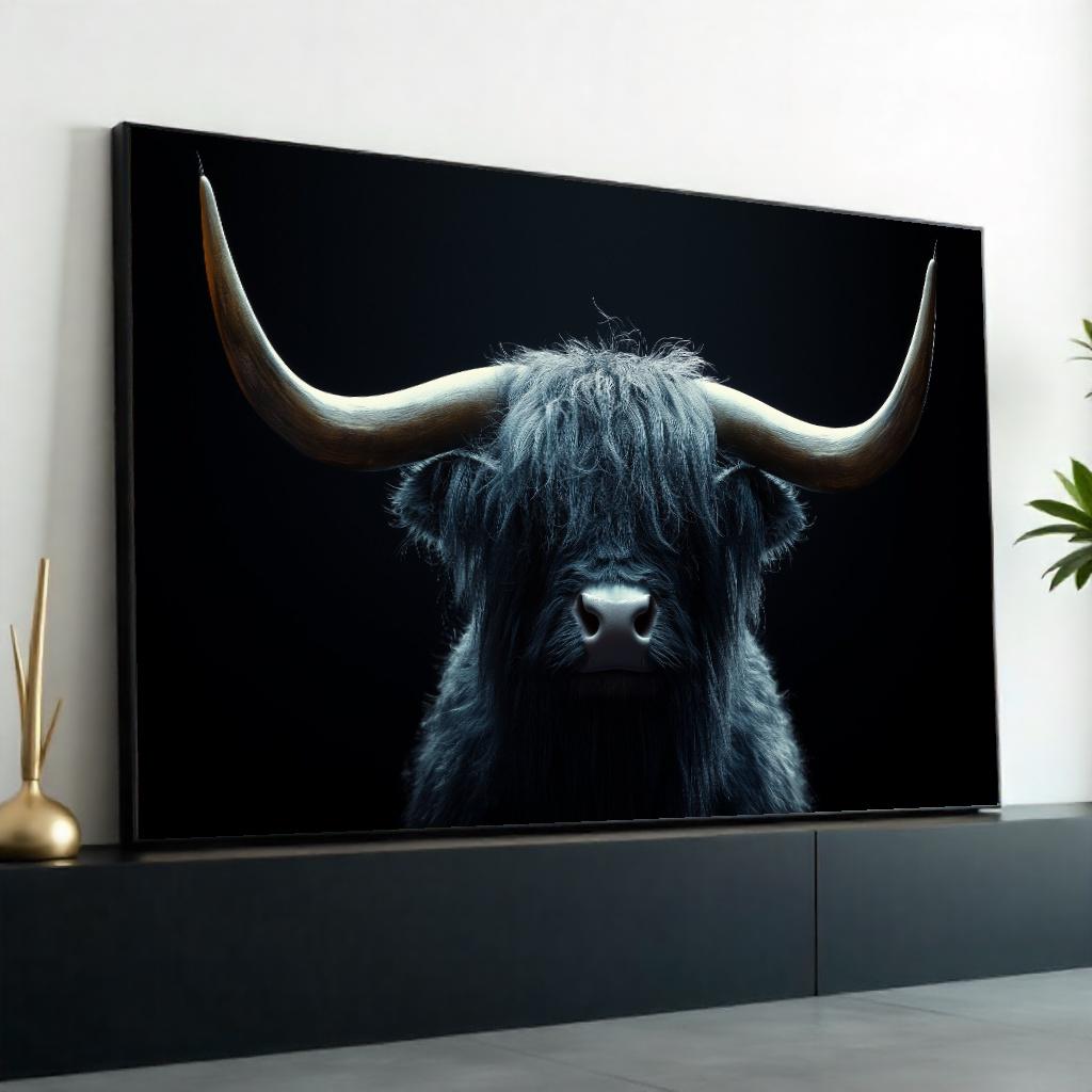 Majestic Highland Cow Canvas, Longhorn Bull Art, Animal Wall Art, Canvas Print, Wall Art Canvas Design, Ready To Hang Decoration