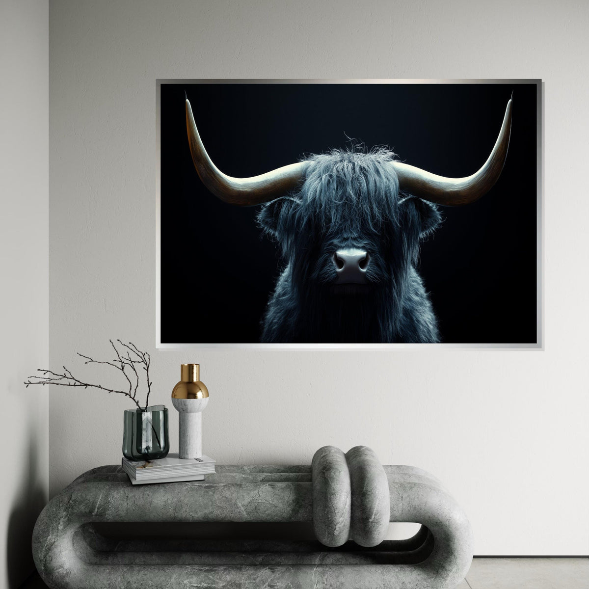 Majestic Highland Cow Canvas, Longhorn Bull Art, Animal Wall Art, Canvas Print, Wall Art Canvas Design, Ready To Hang Decoration