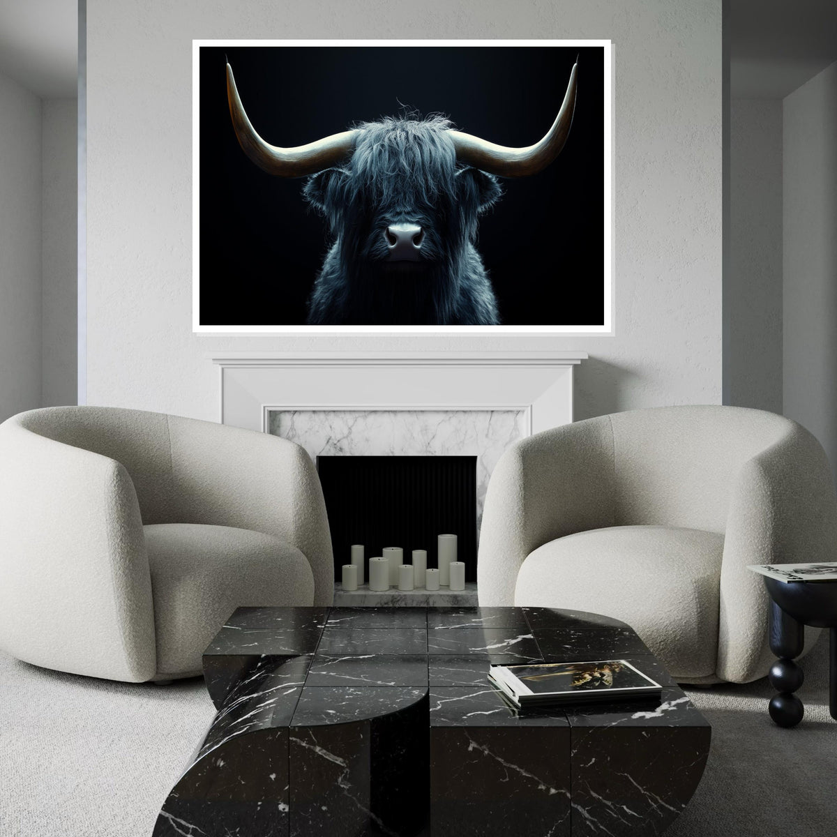 Majestic Highland Cow Canvas, Longhorn Bull Art, Animal Wall Art, Canvas Print, Wall Art Canvas Design, Ready To Hang Decoration