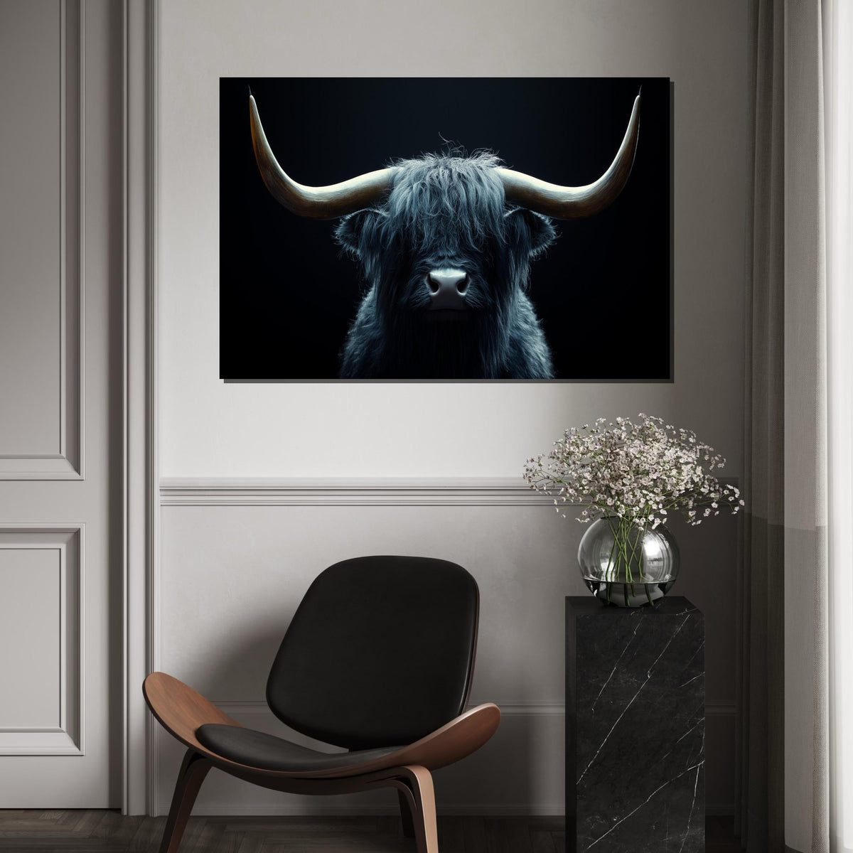 Majestic Highland Cow Canvas, Longhorn Bull Art, Animal Wall Art, Canvas Print, Wall Art Canvas Design, Ready To Hang Decoration