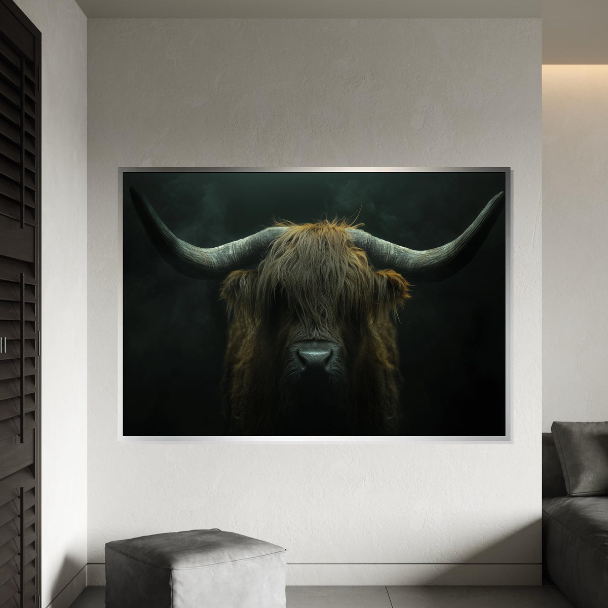 Highland Cow Canvas Art, Rustic Animal Wall Print, Horned Cattle Poster, Wall Art Canvas Design, Ready to Hang Farmhouse Decor