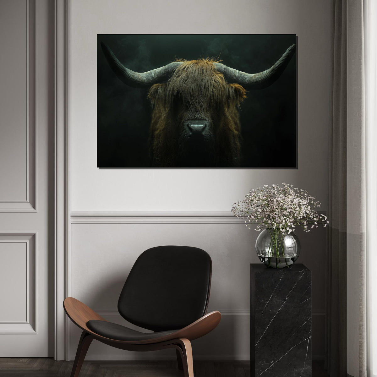 Highland Cow Canvas Art, Rustic Animal Wall Print, Horned Cattle Poster, Wall Art Canvas Design, Ready to Hang Farmhouse Decor