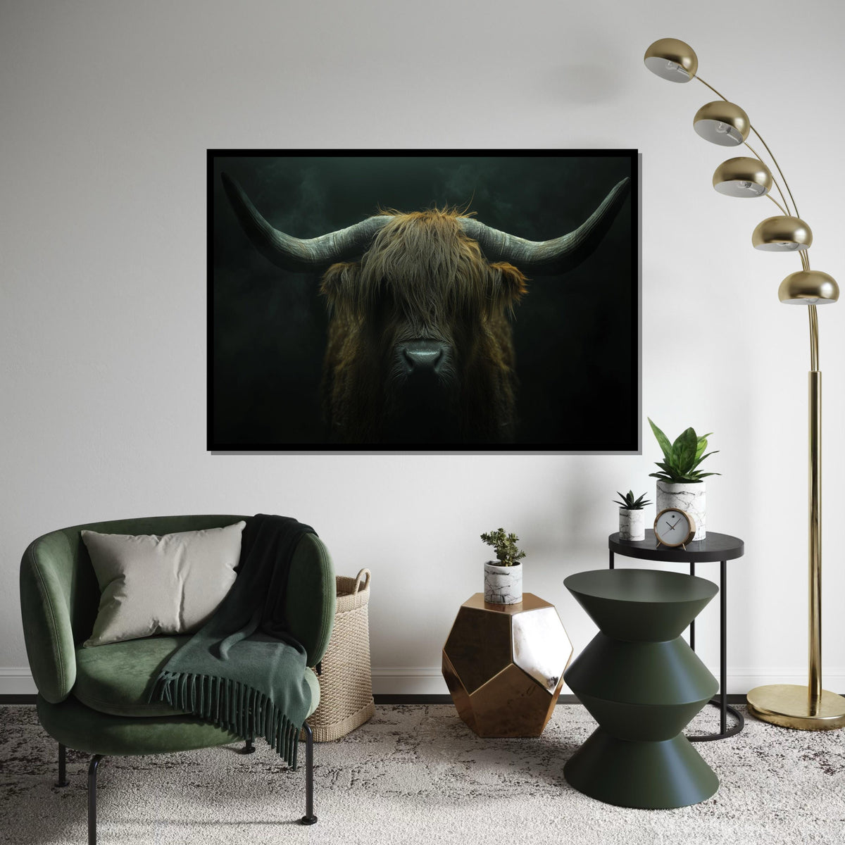 Highland Cow Canvas Art, Rustic Animal Wall Print, Horned Cattle Poster, Wall Art Canvas Design, Ready to Hang Farmhouse Decor
