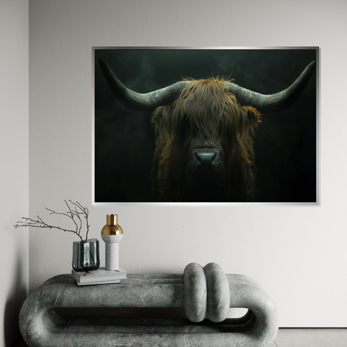 Highland Cow Canvas Art, Rustic Animal Wall Print, Horned Cattle Poster, Wall Art Canvas Design, Ready to Hang Farmhouse Decor