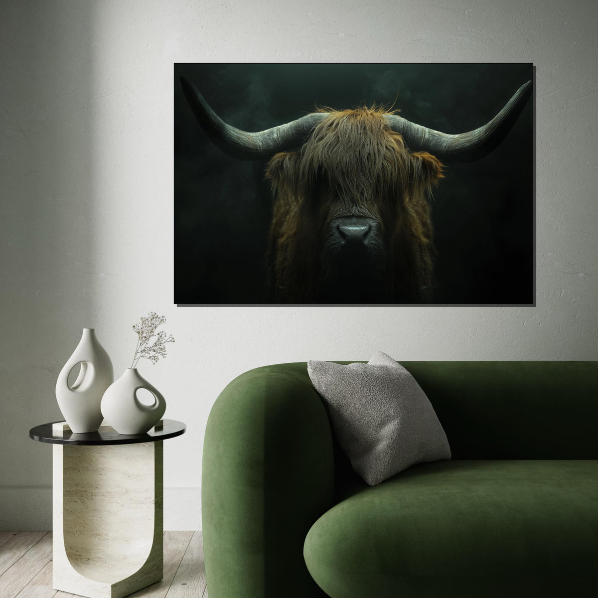 Highland Cow Canvas Art, Rustic Animal Wall Print, Horned Cattle Poster, Wall Art Canvas Design, Ready to Hang Farmhouse Decor