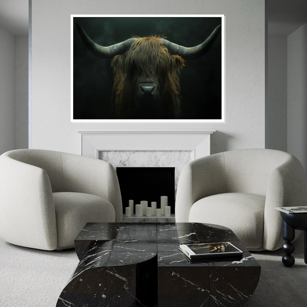 Highland Cow Canvas Art, Rustic Animal Wall Print, Horned Cattle Poster, Wall Art Canvas Design, Ready to Hang Farmhouse Decor