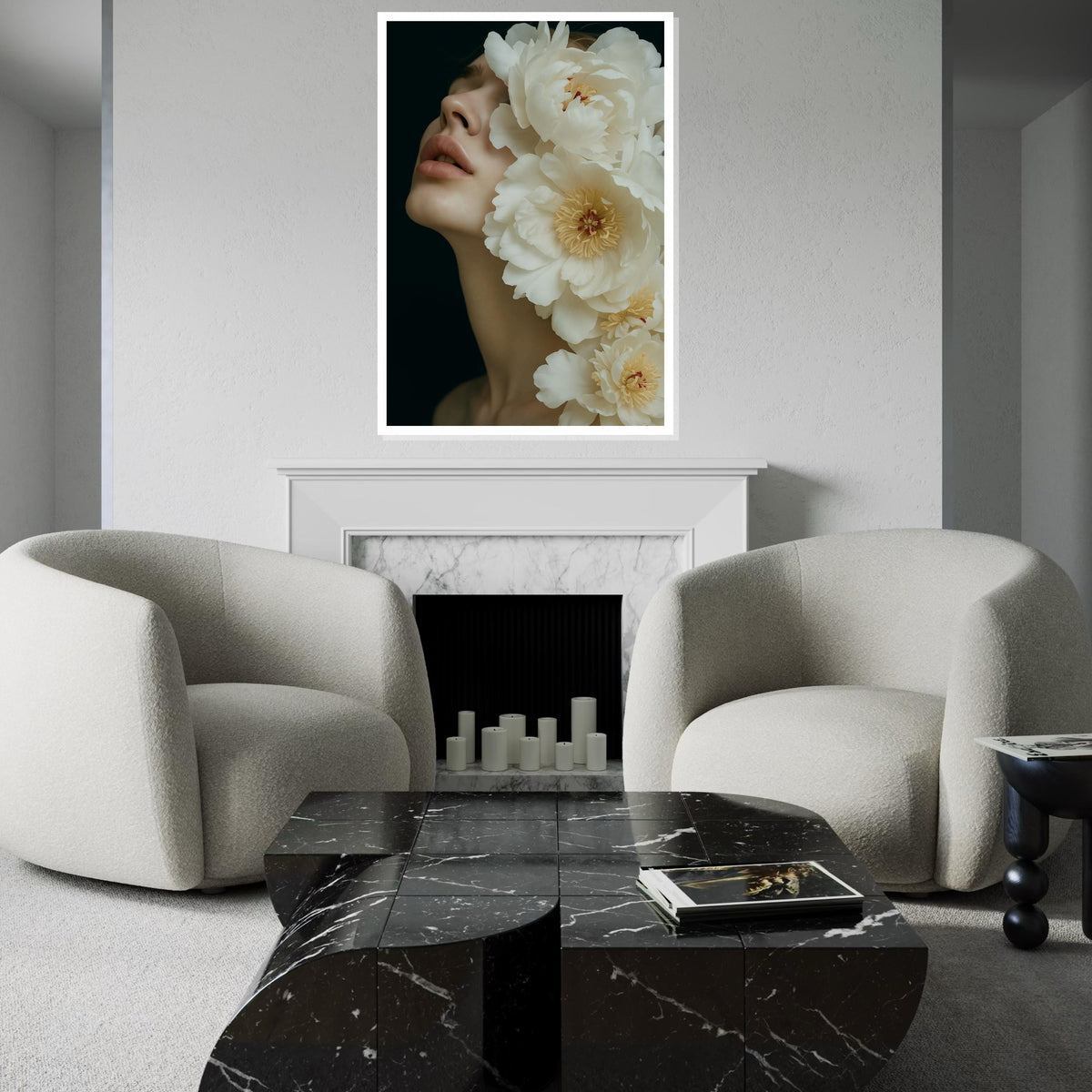 Floral Elegance Canvas, Woman with Flowers Art, Peony Blossom Wall Print, Wall Art Canvas Design, Ready to Hang Decoration