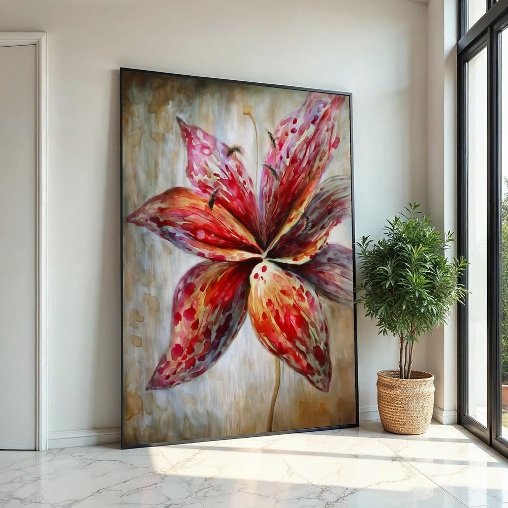 Vibrant Lily Canvas, Floral Wall Art, Abstract Flower Print, Colorful Blossom Poster, Wall Art Canvas Design, Ready to Hang Decoration