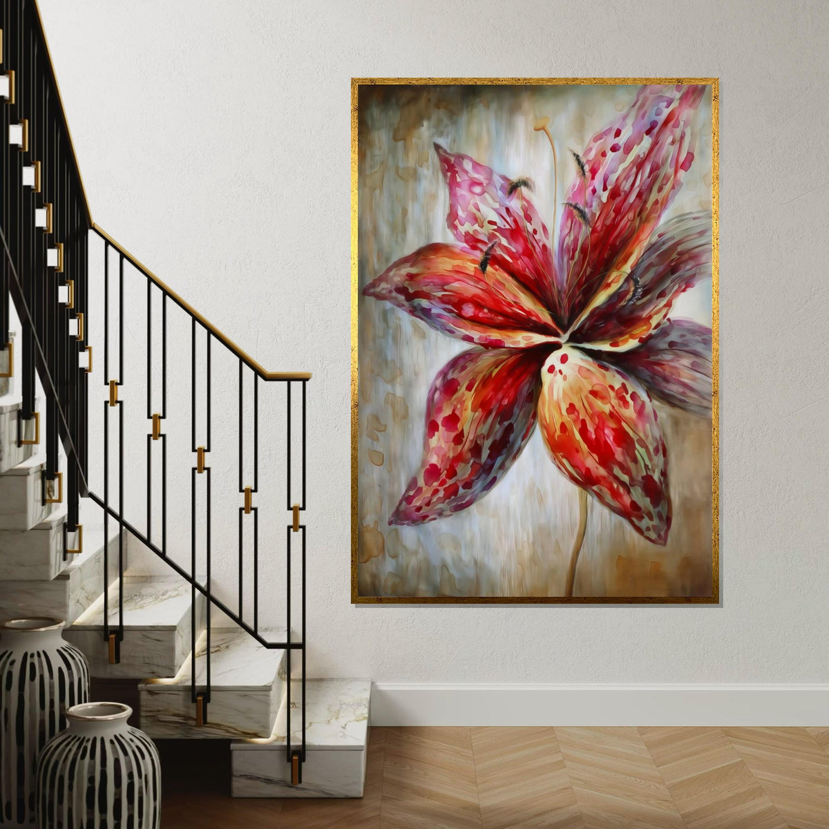 Vibrant Lily Canvas, Floral Wall Art, Abstract Flower Print, Colorful Blossom Poster, Wall Art Canvas Design, Ready to Hang Decoration