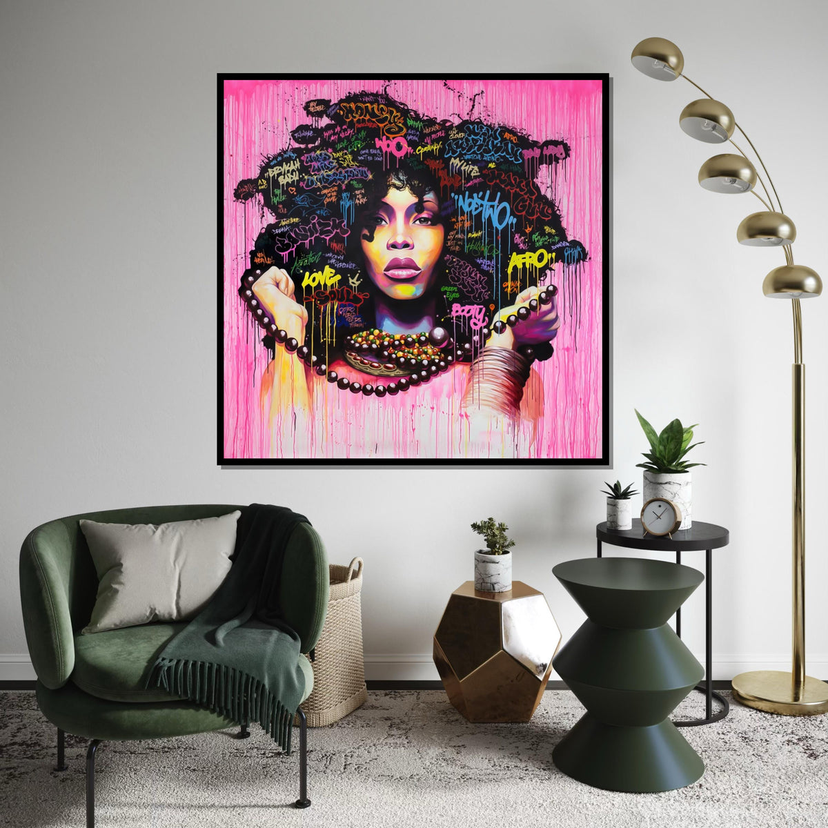Afro Graffiti Canvas, Vibrant Woman Art, Colorful Hair Wall Print, Wall Art Canvas Design, Ready To Hang Decoration