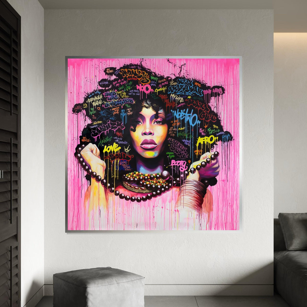 Afro Graffiti Canvas, Vibrant Woman Art, Colorful Hair Wall Print, Wall Art Canvas Design, Ready To Hang Decoration