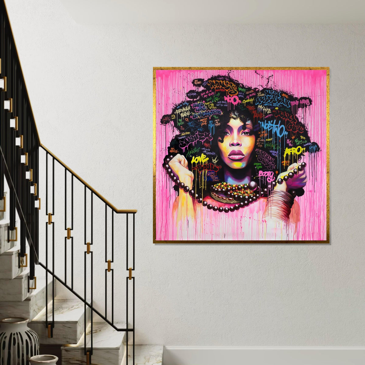 Afro Graffiti Canvas, Vibrant Woman Art, Colorful Hair Wall Print, Wall Art Canvas Design, Ready To Hang Decoration