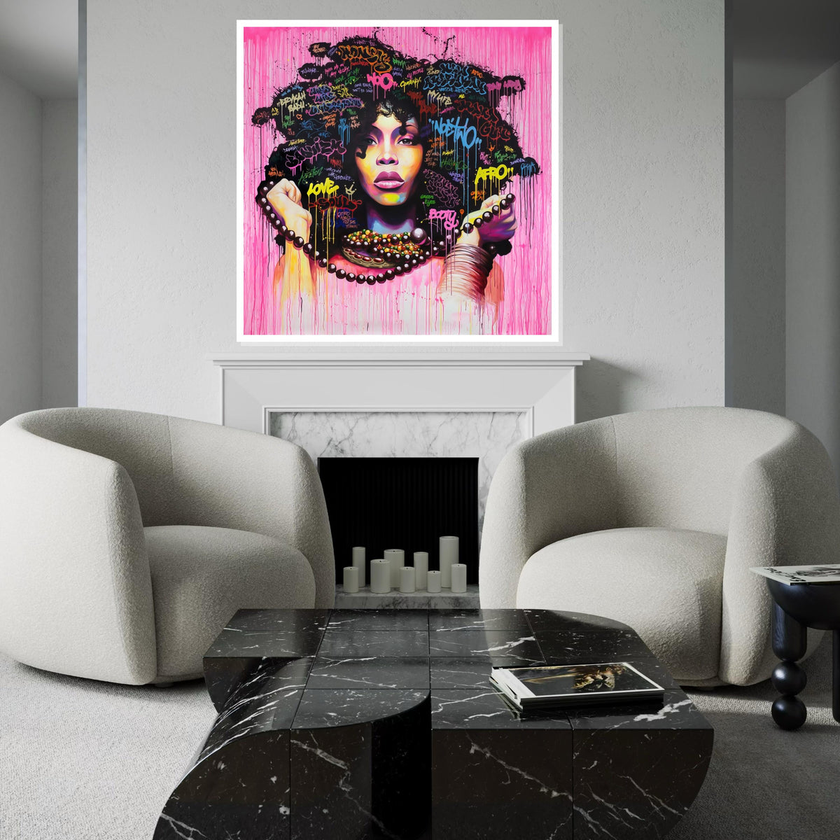 Afro Graffiti Canvas, Vibrant Woman Art, Colorful Hair Wall Print, Wall Art Canvas Design, Ready To Hang Decoration