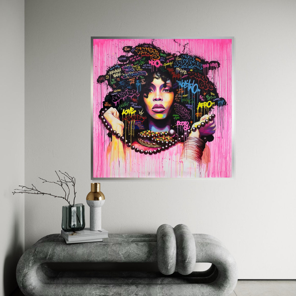 Afro Graffiti Canvas, Vibrant Woman Art, Colorful Hair Wall Print, Wall Art Canvas Design, Ready To Hang Decoration