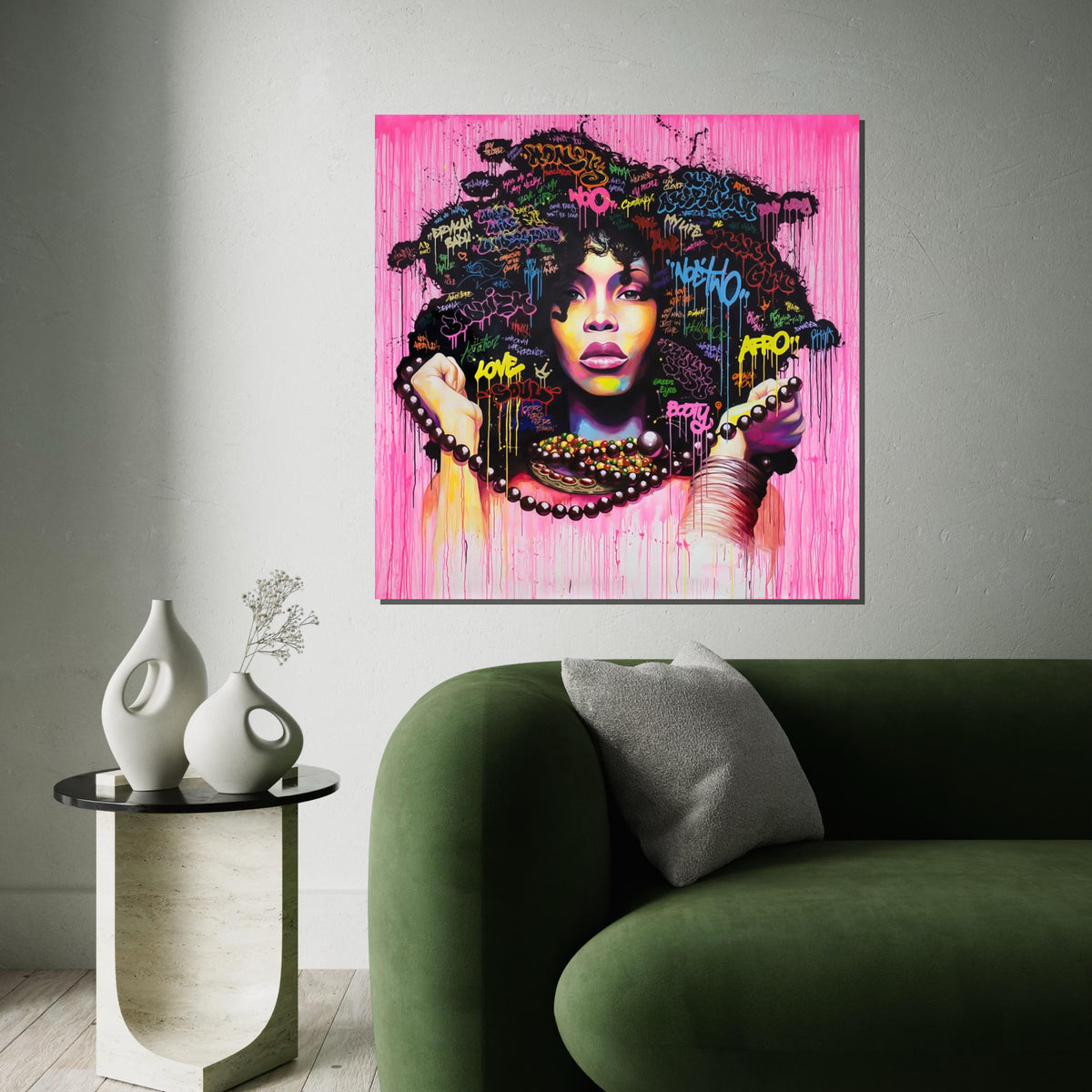 Afro Graffiti Canvas, Vibrant Woman Art, Colorful Hair Wall Print, Wall Art Canvas Design, Ready To Hang Decoration