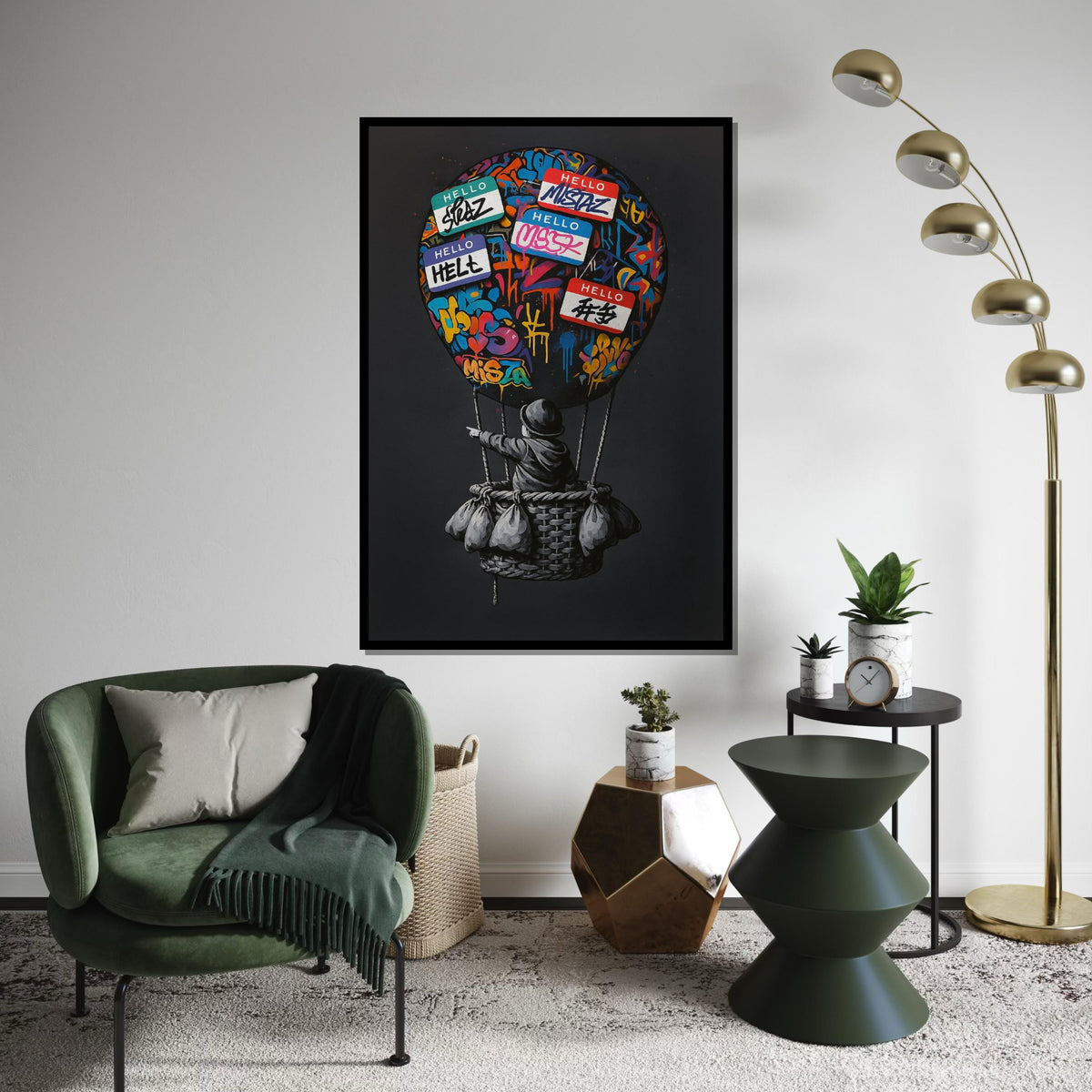 Graffiti Balloon Canvas, Street Art Hot Air Balloon, Urban Art Print, Wall Art Canvas Design, Ready To Hang Decoration