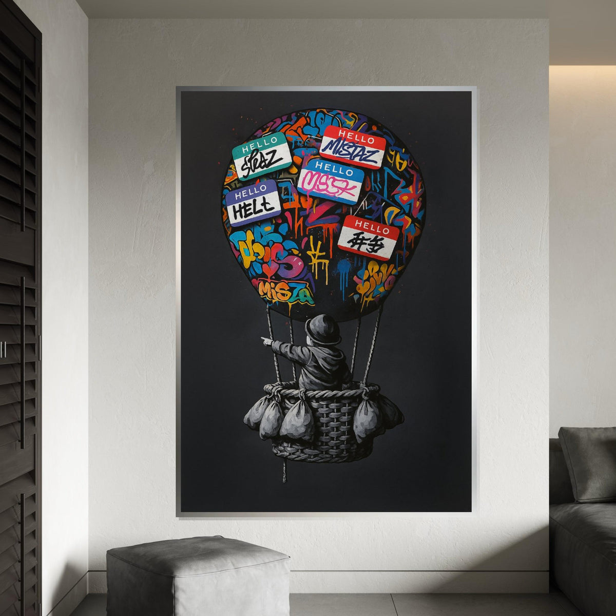 Graffiti Balloon Canvas, Street Art Hot Air Balloon, Urban Art Print, Wall Art Canvas Design, Ready To Hang Decoration