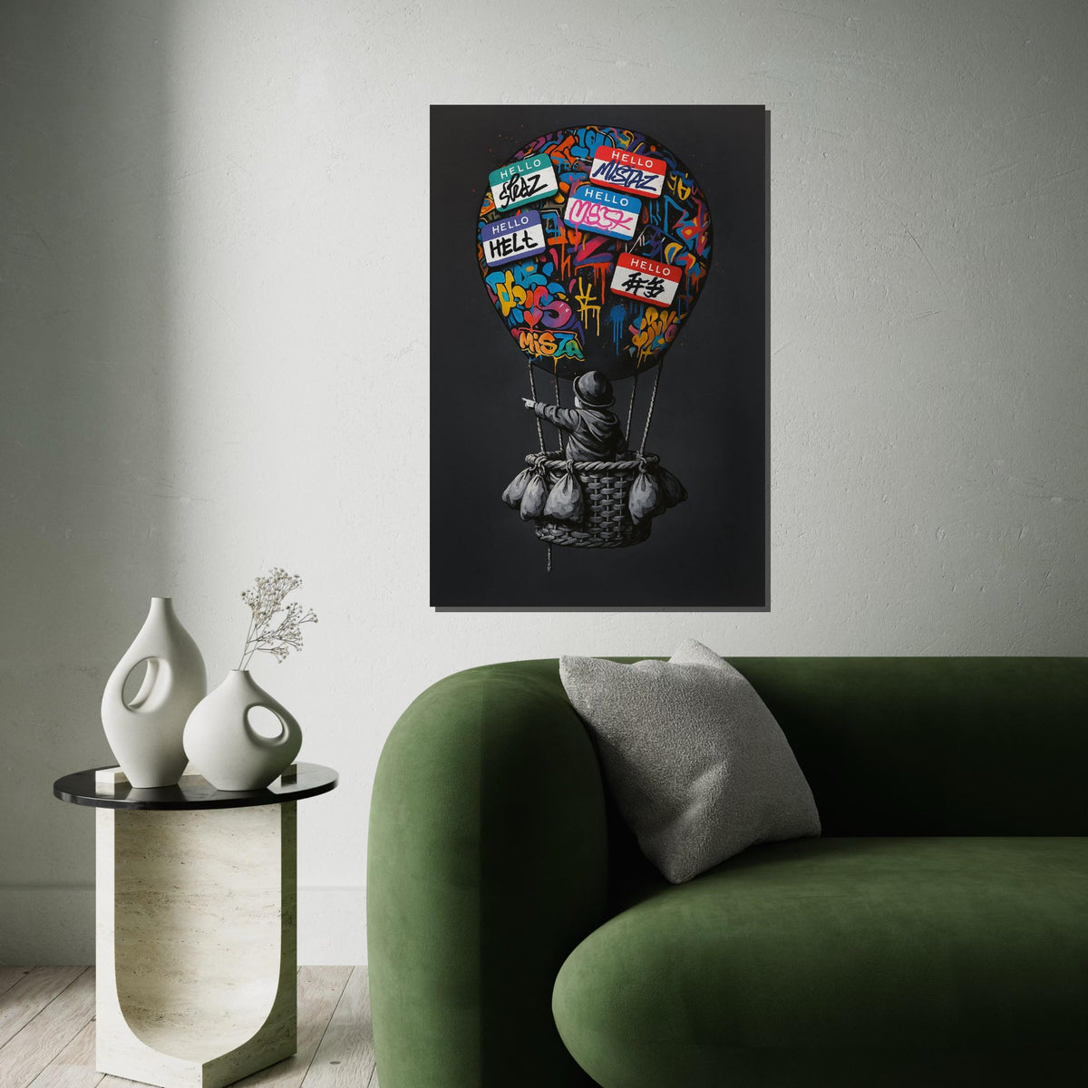 Graffiti Balloon Canvas, Street Art Hot Air Balloon, Urban Art Print, Wall Art Canvas Design, Ready To Hang Decoration