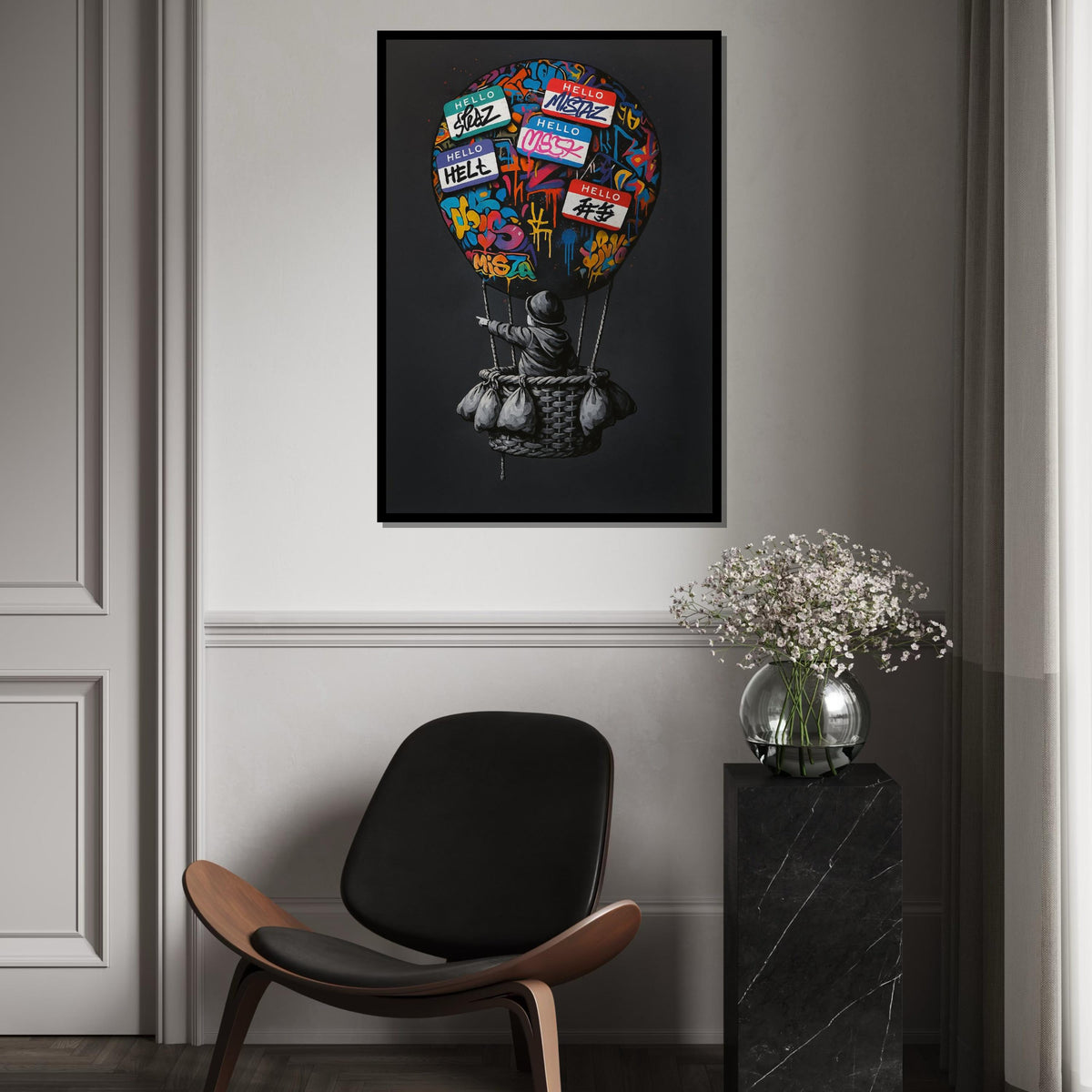 Graffiti Balloon Canvas, Street Art Hot Air Balloon, Urban Art Print, Wall Art Canvas Design, Ready To Hang Decoration