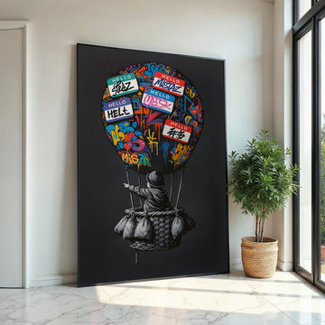 Graffiti Balloon Canvas, Street Art Hot Air Balloon, Urban Art Print, Wall Art Canvas Design, Ready To Hang Decoration