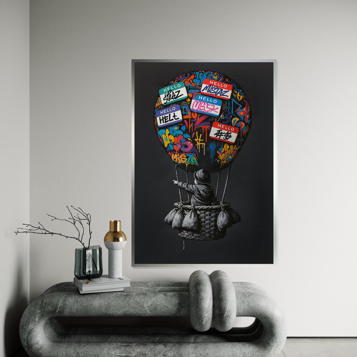 Graffiti Balloon Canvas, Street Art Hot Air Balloon, Urban Art Print, Wall Art Canvas Design, Ready To Hang Decoration