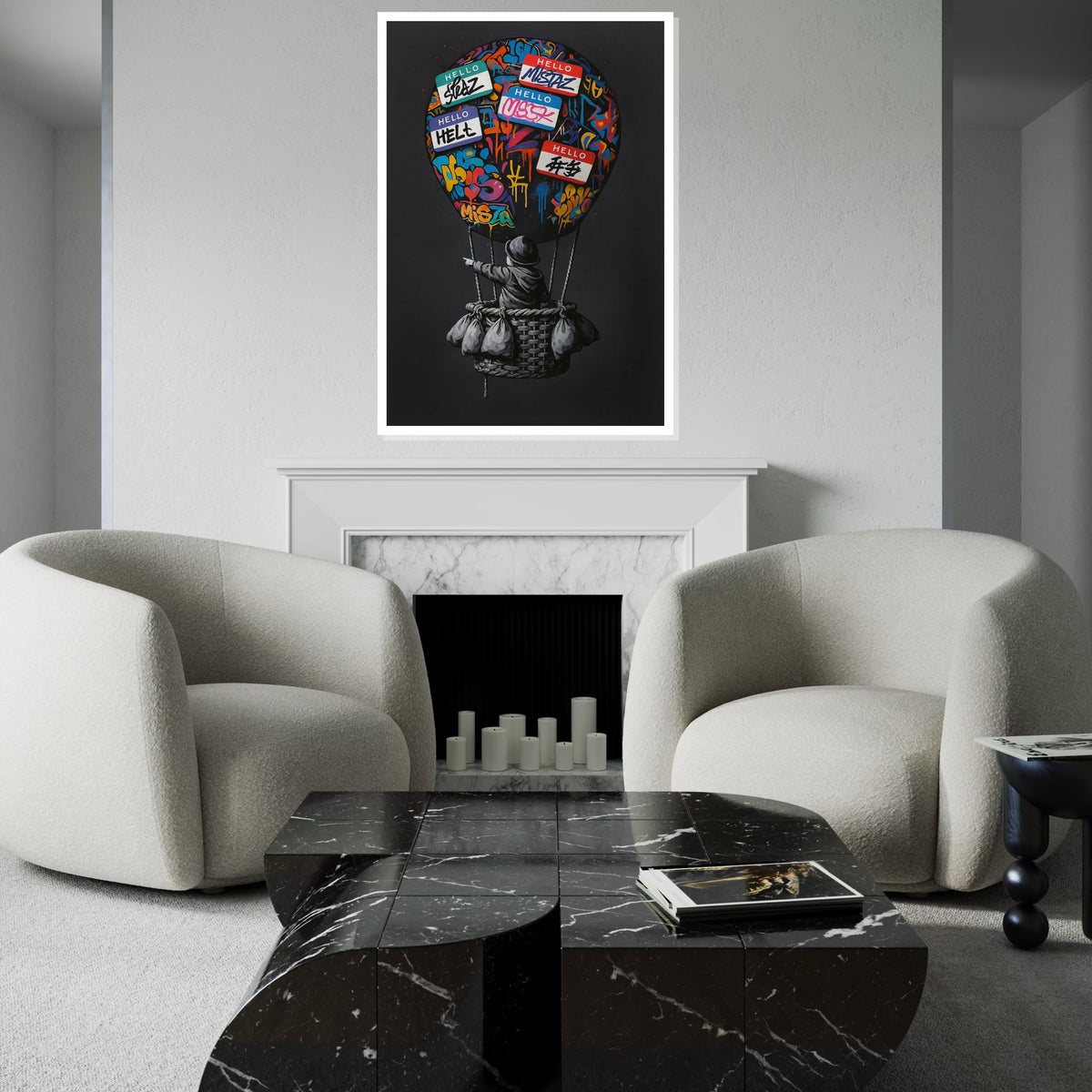 Graffiti Balloon Canvas, Street Art Hot Air Balloon, Urban Art Print, Wall Art Canvas Design, Ready To Hang Decoration