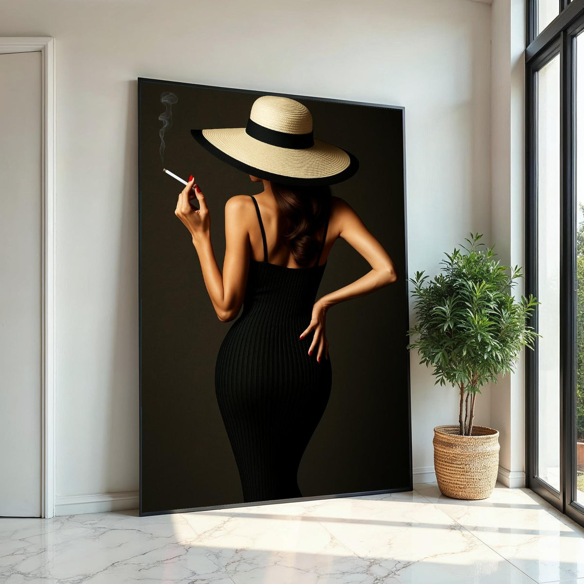 Glamour Lady Canvas, Elegant Woman with Hat, Chic Wall Art, Fashion Poster, Wall Art Canvas Design, Ready to Hang Decoration