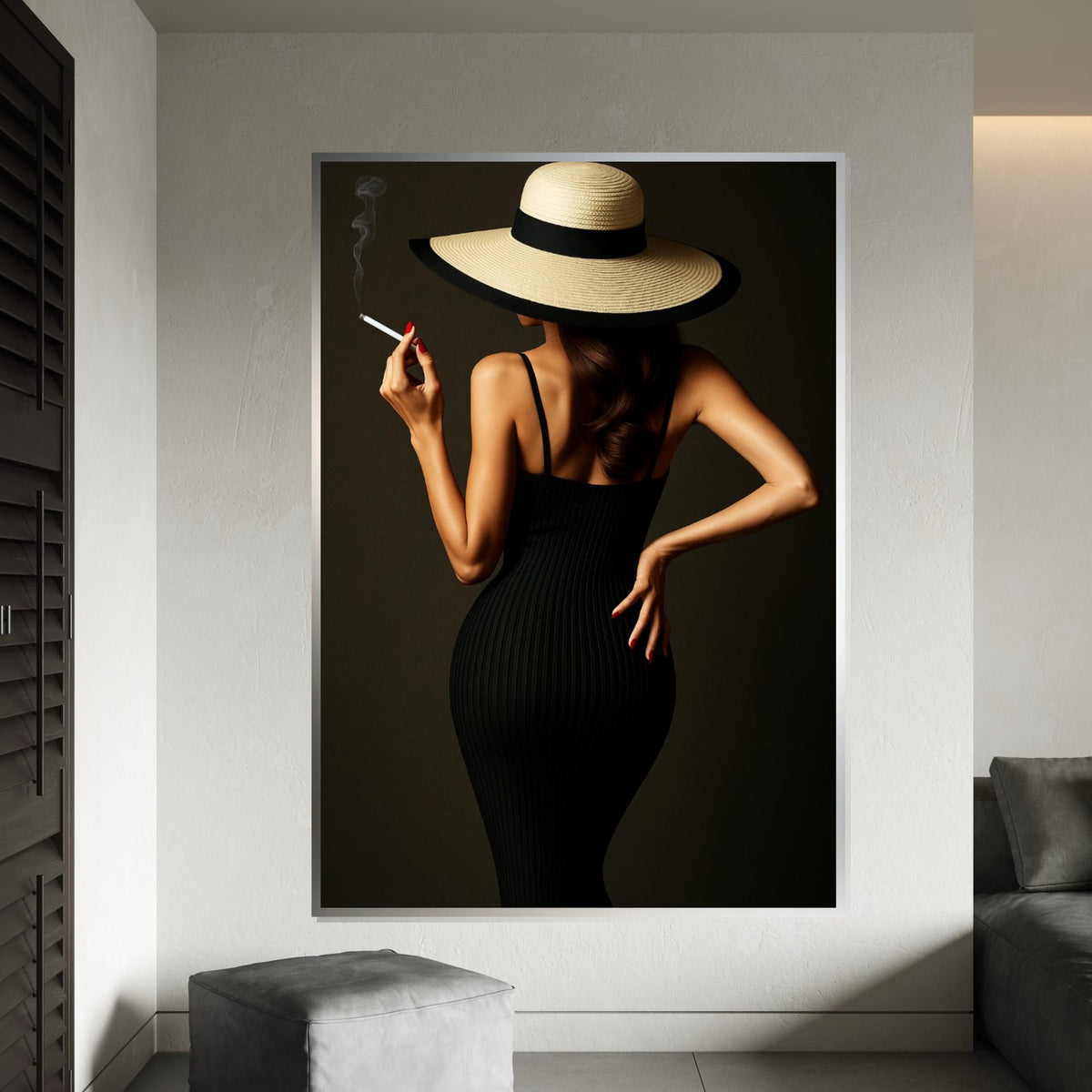 Glamour Lady Canvas, Elegant Woman with Hat, Chic Wall Art, Fashion Poster, Wall Art Canvas Design, Ready to Hang Decoration