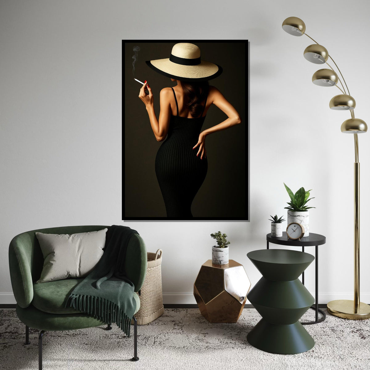 Glamour Lady Canvas, Elegant Woman with Hat, Chic Wall Art, Fashion Poster, Wall Art Canvas Design, Ready to Hang Decoration