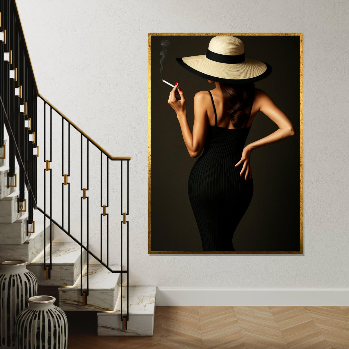Glamour Lady Canvas, Elegant Woman with Hat, Chic Wall Art, Fashion Poster, Wall Art Canvas Design, Ready to Hang Decoration