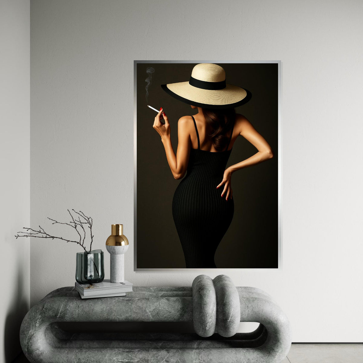 Glamour Lady Canvas, Elegant Woman with Hat, Chic Wall Art, Fashion Poster, Wall Art Canvas Design, Ready to Hang Decoration
