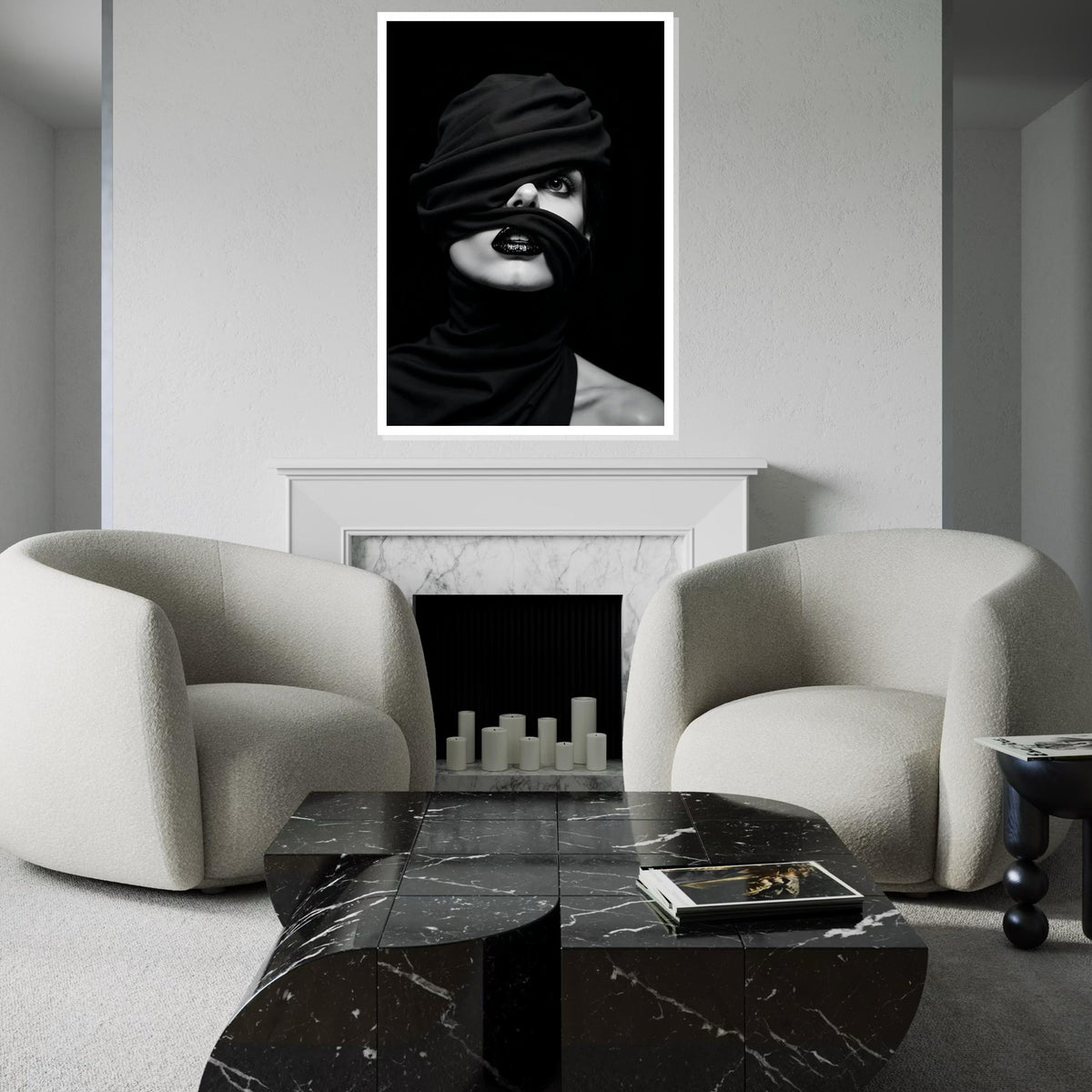 Enigmatic Gaze Canvas, Wrapped Face Art, Black and White Portrait, Modern Wall Art, Canvas Design, Ready to Hang Decoration