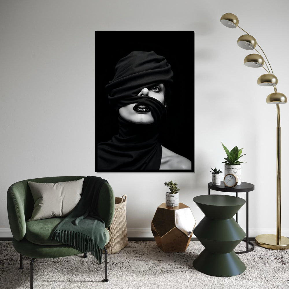 Enigmatic Gaze Canvas, Wrapped Face Art, Black and White Portrait, Modern Wall Art, Canvas Design, Ready to Hang Decoration
