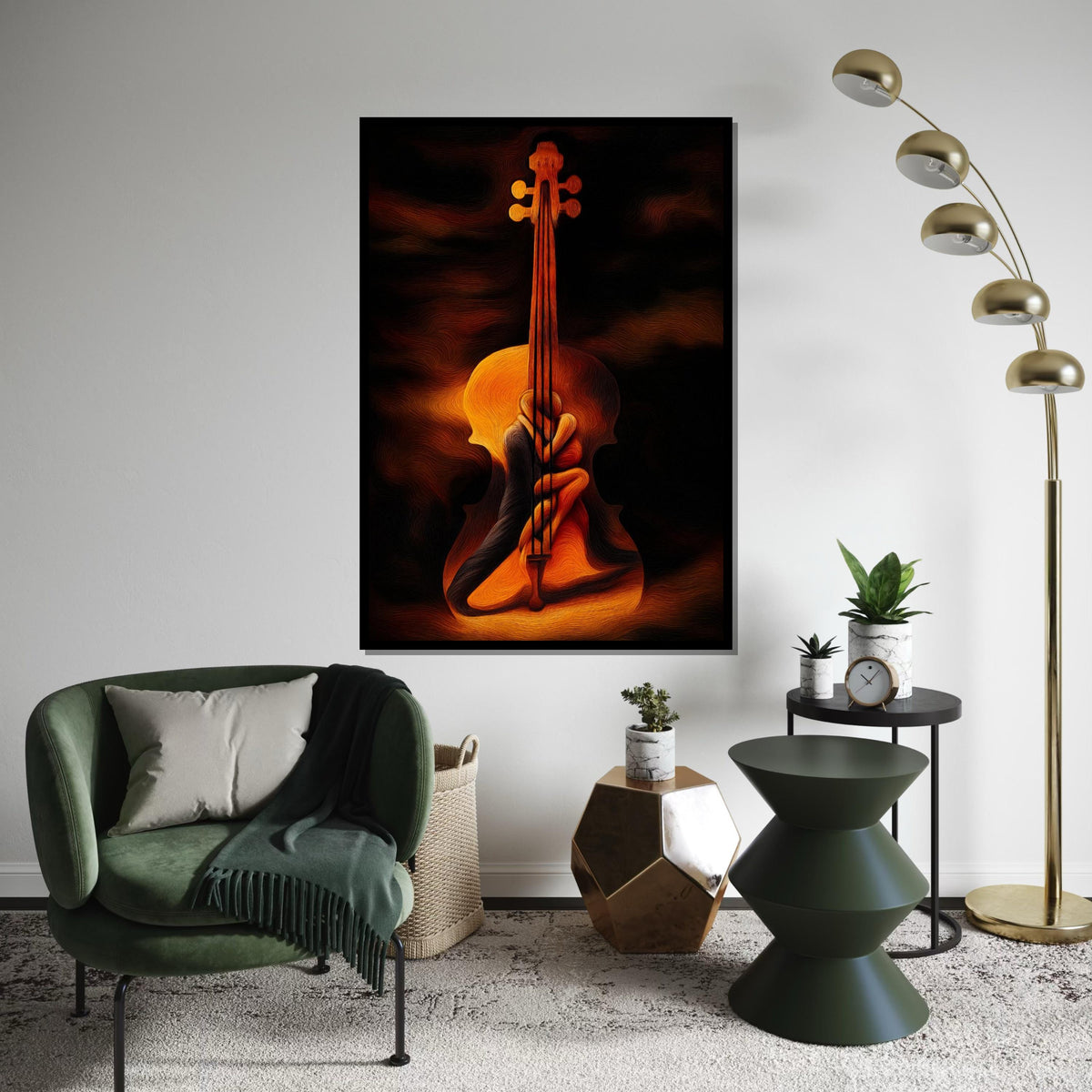 Abstract Violin Lovers Canvas, Surreal Couple Art, Embrace Wall Print, Romantic Wall Art Canvas Design, Ready To Hang Decoration