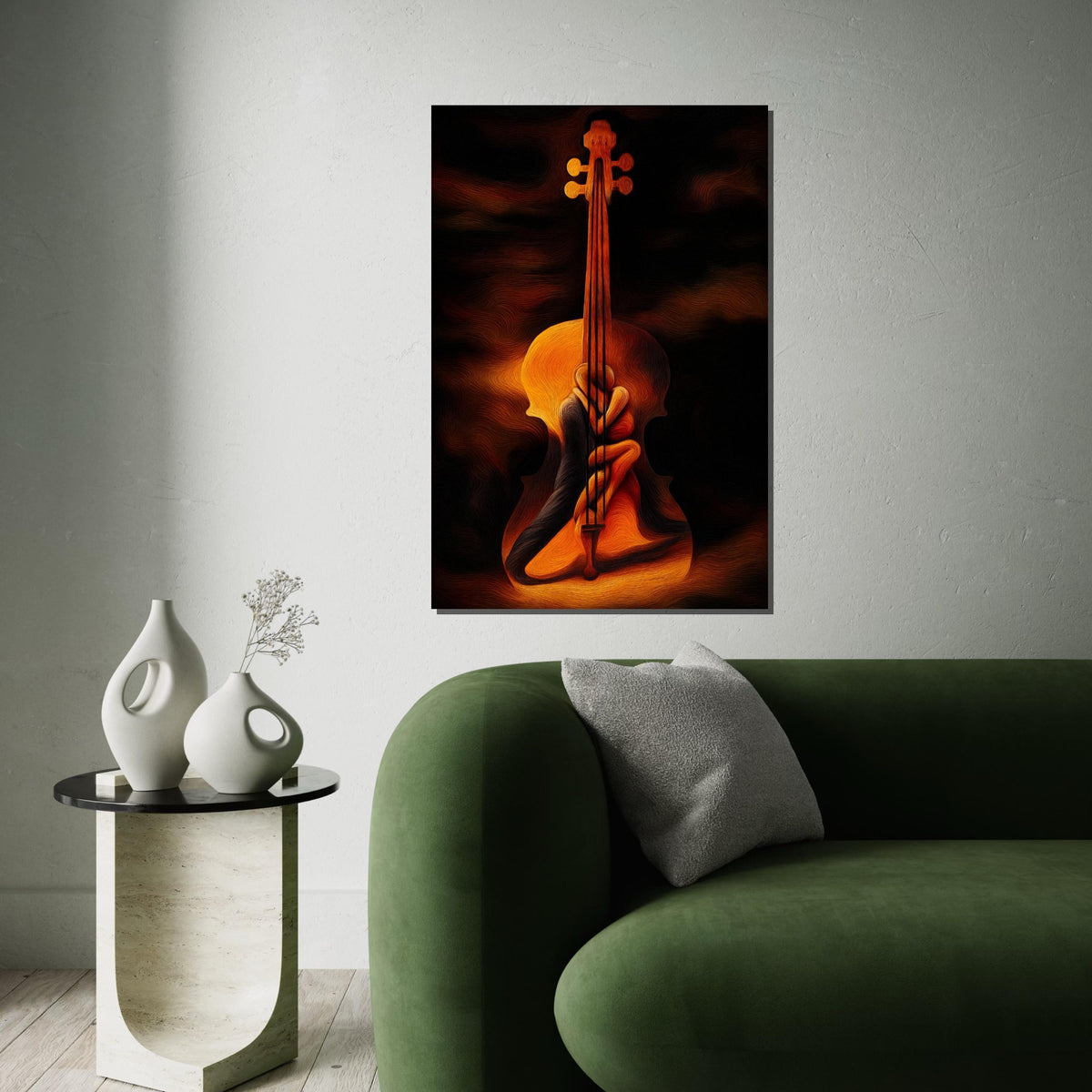Abstract Violin Lovers Canvas, Surreal Couple Art, Embrace Wall Print, Romantic Wall Art Canvas Design, Ready To Hang Decoration