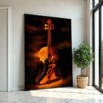 Abstract Violin Lovers Canvas, Surreal Couple Art, Embrace Wall Print, Romantic Wall Art Canvas Design, Ready To Hang Decoration
