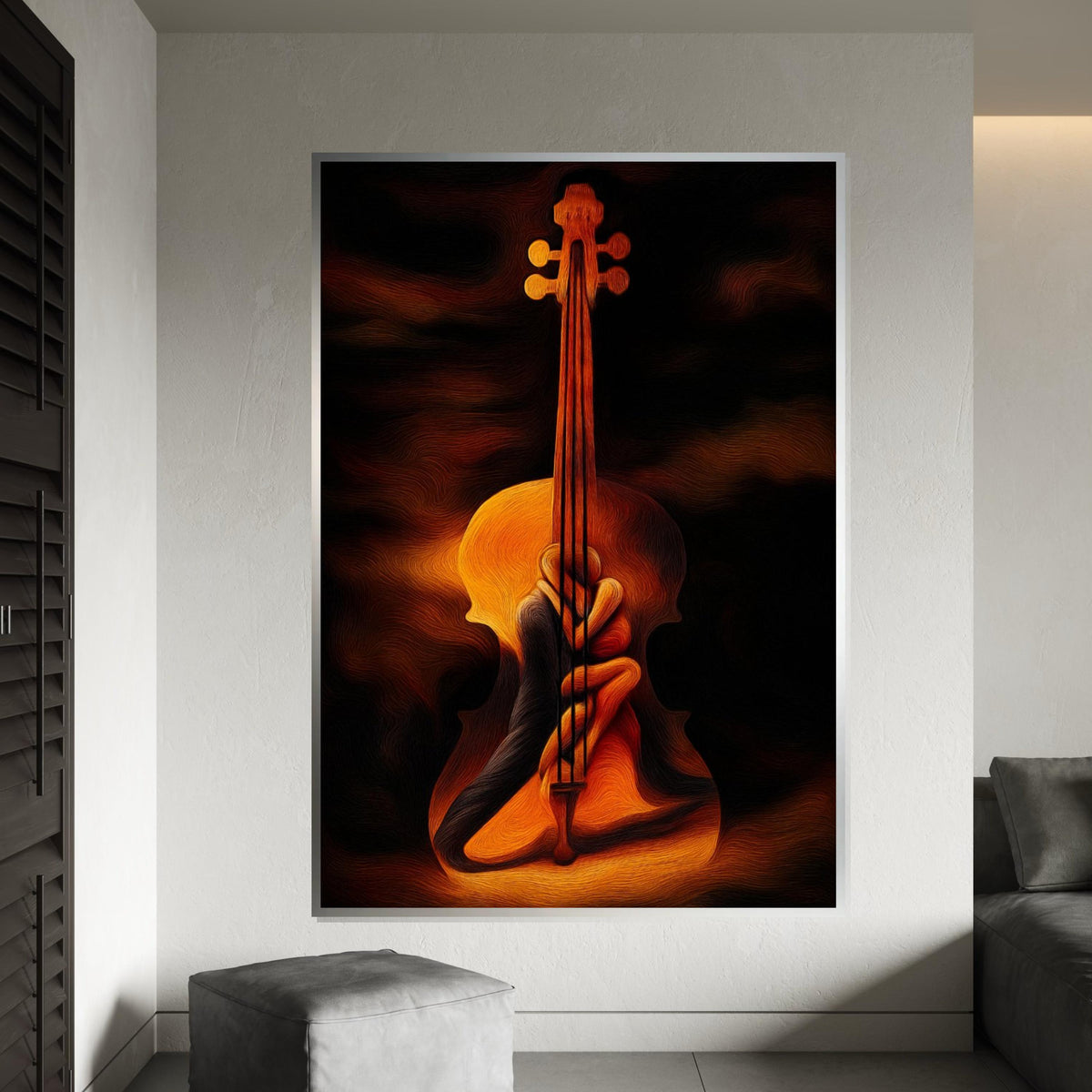 Abstract Violin Lovers Canvas, Surreal Couple Art, Embrace Wall Print, Romantic Wall Art Canvas Design, Ready To Hang Decoration