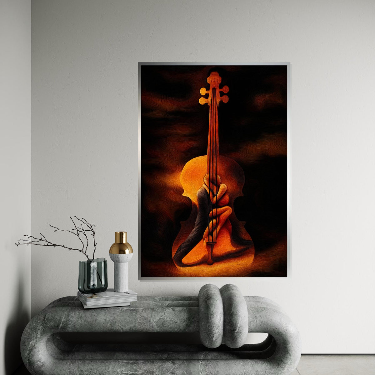 Abstract Violin Lovers Canvas, Surreal Couple Art, Embrace Wall Print, Romantic Wall Art Canvas Design, Ready To Hang Decoration