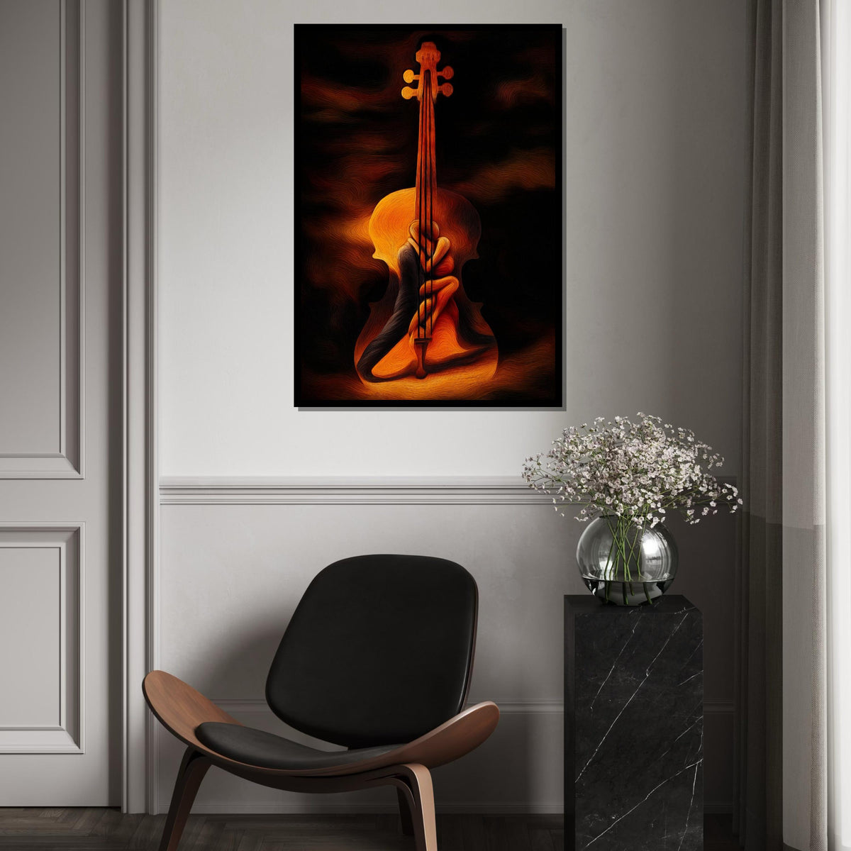 Abstract Violin Lovers Canvas, Surreal Couple Art, Embrace Wall Print, Romantic Wall Art Canvas Design, Ready To Hang Decoration