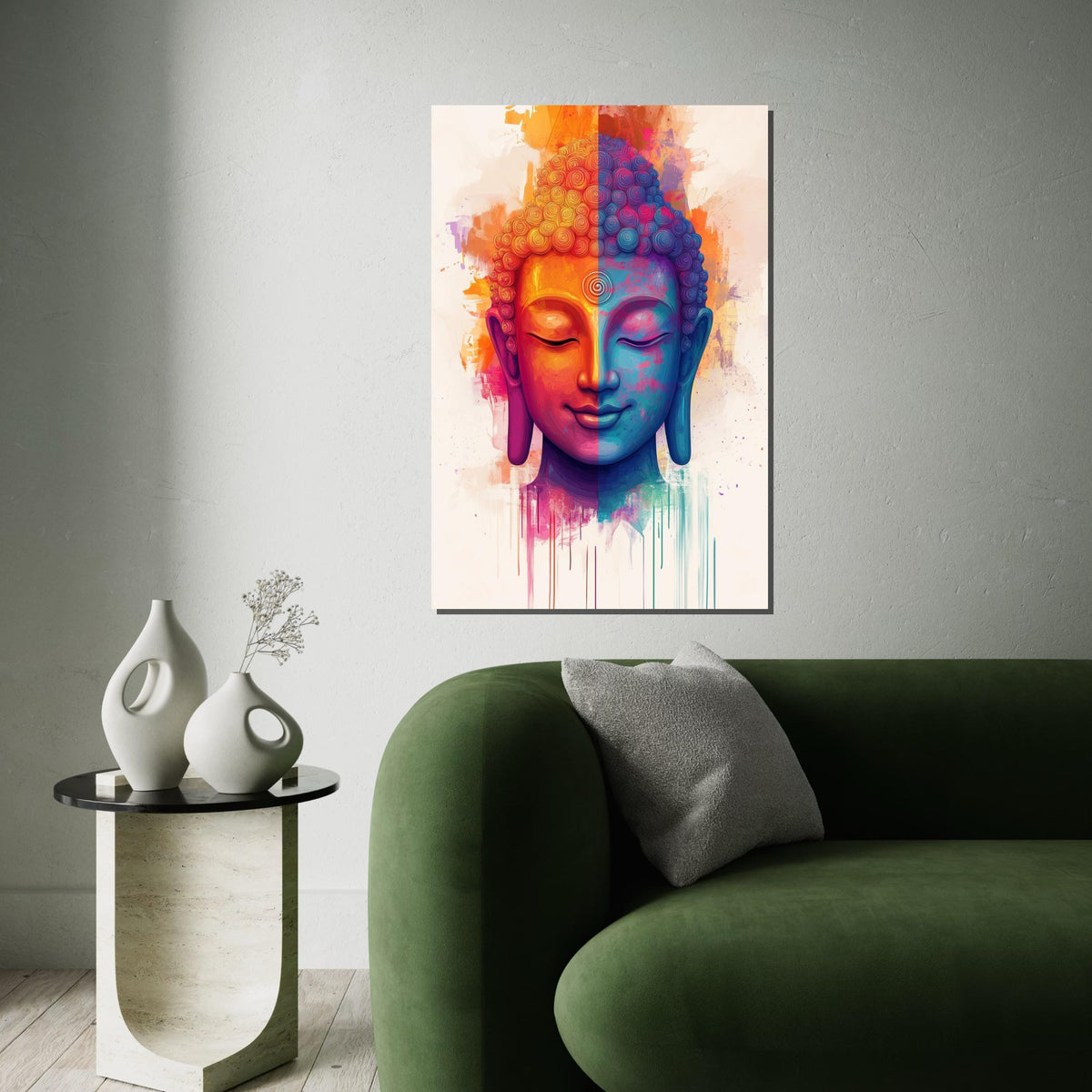 Colorful Buddha Canvas, Multicolor Buddha Art, Spiritual Wall Art, Zen Canvas Design, Peaceful Room Decor, Ready to Hang Meditation Art
