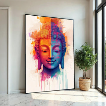 Colorful Buddha Canvas, Multicolor Buddha Art, Spiritual Wall Art, Zen Canvas Design, Peaceful Room Decor, Ready to Hang Meditation Art