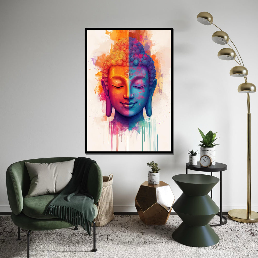Colorful Buddha Canvas, Multicolor Buddha Art, Spiritual Wall Art, Zen Canvas Design, Peaceful Room Decor, Ready to Hang Meditation Art