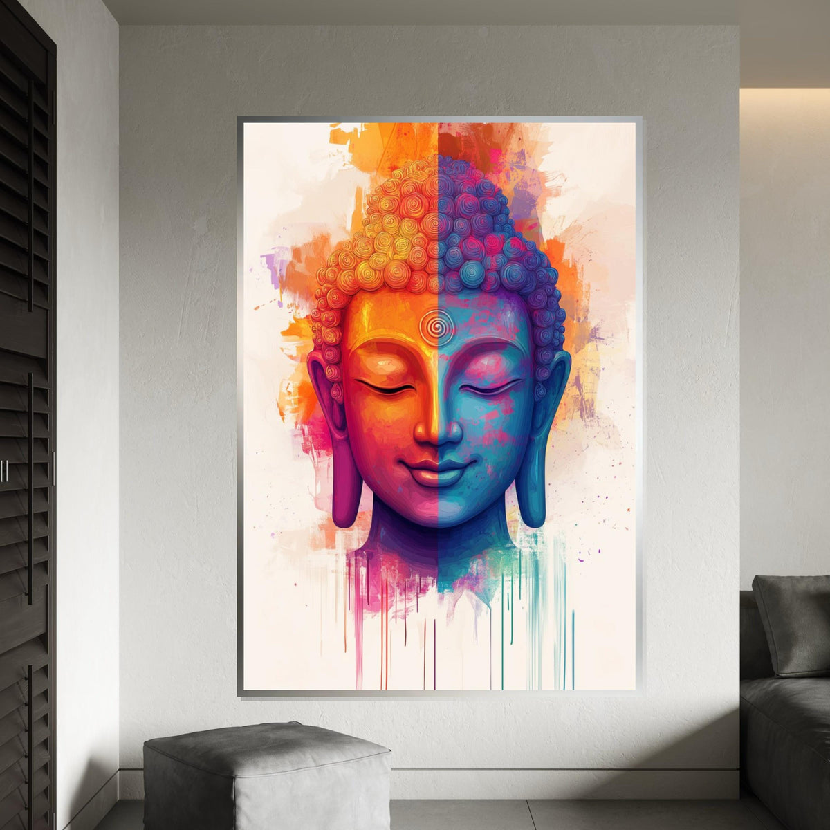 Colorful Buddha Canvas, Multicolor Buddha Art, Spiritual Wall Art, Zen Canvas Design, Peaceful Room Decor, Ready to Hang Meditation Art