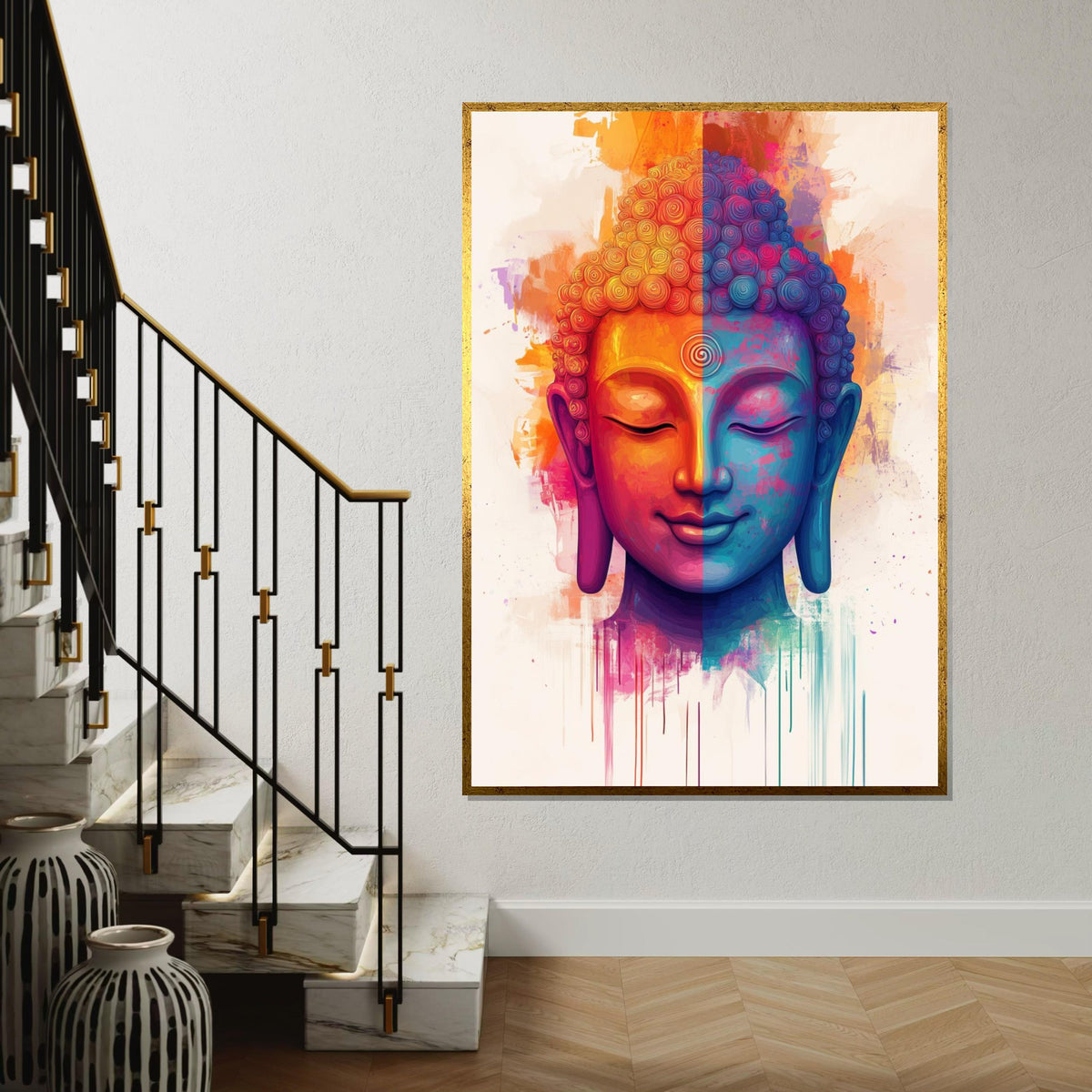 Colorful Buddha Canvas, Multicolor Buddha Art, Spiritual Wall Art, Zen Canvas Design, Peaceful Room Decor, Ready to Hang Meditation Art
