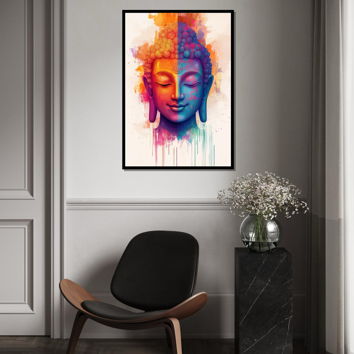 Colorful Buddha Canvas, Multicolor Buddha Art, Spiritual Wall Art, Zen Canvas Design, Peaceful Room Decor, Ready to Hang Meditation Art