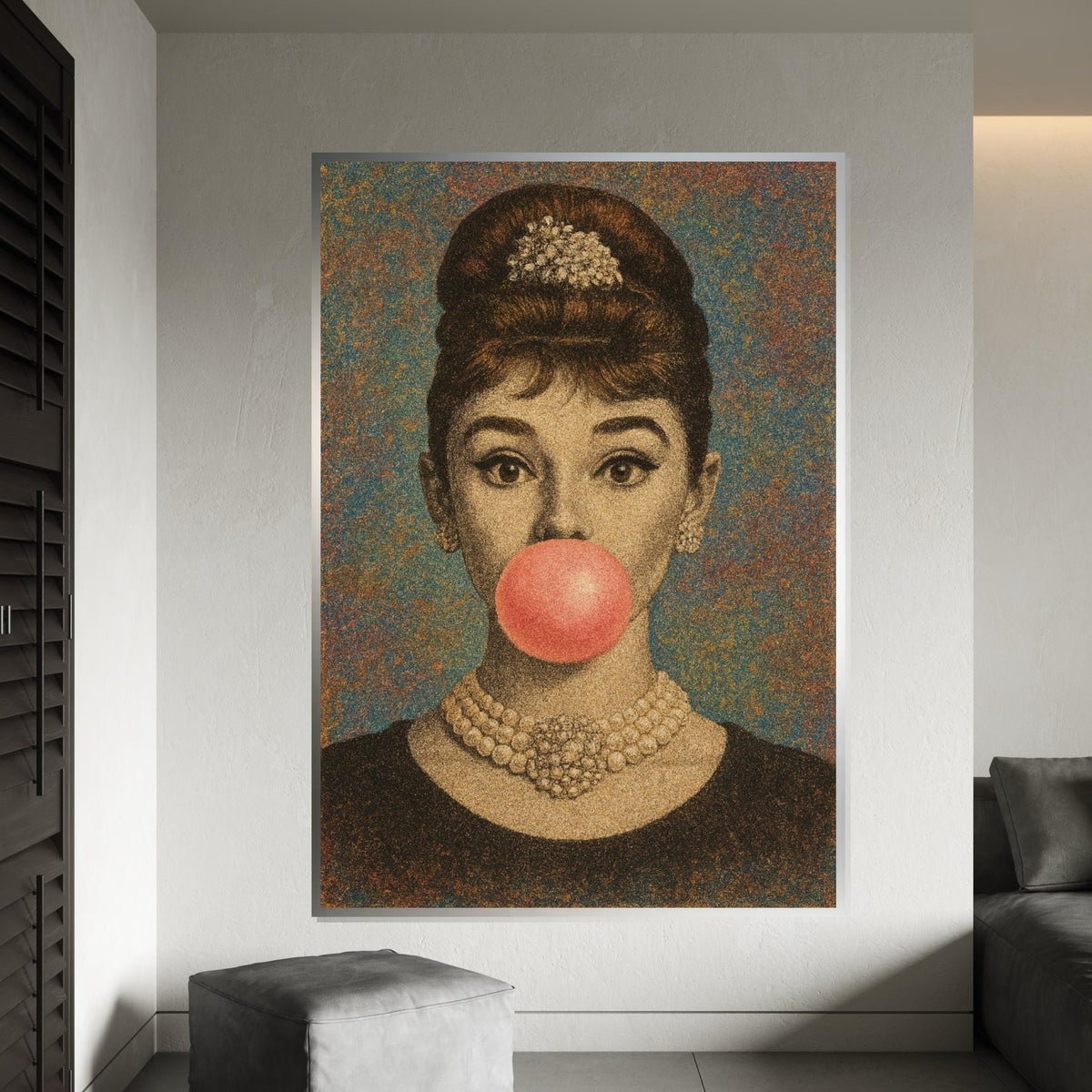 Hepburn Art Classic Bubble Gum Canvas, Vintage Glamour Wall Art, Fashion Icon Poster, Pop Art Canvas Design, Ready To Hang Decoration