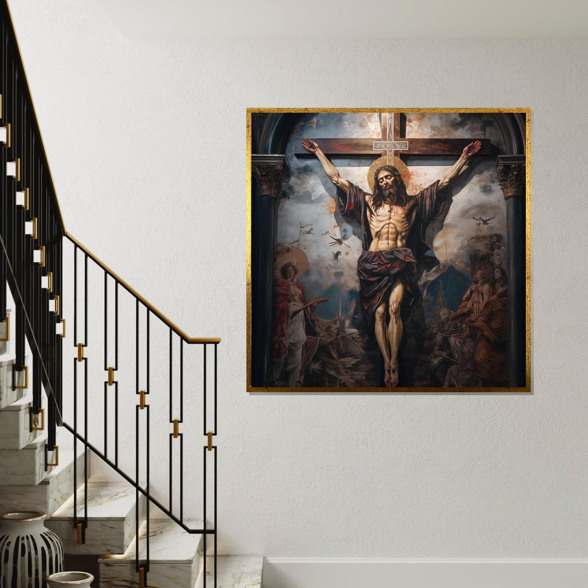 Crucifixion Canvas Art, Religious Wall Art, Jesus on Cross Print, Spiritual Decor, Wall Art Canvas Design, Ready to Hang Decoration