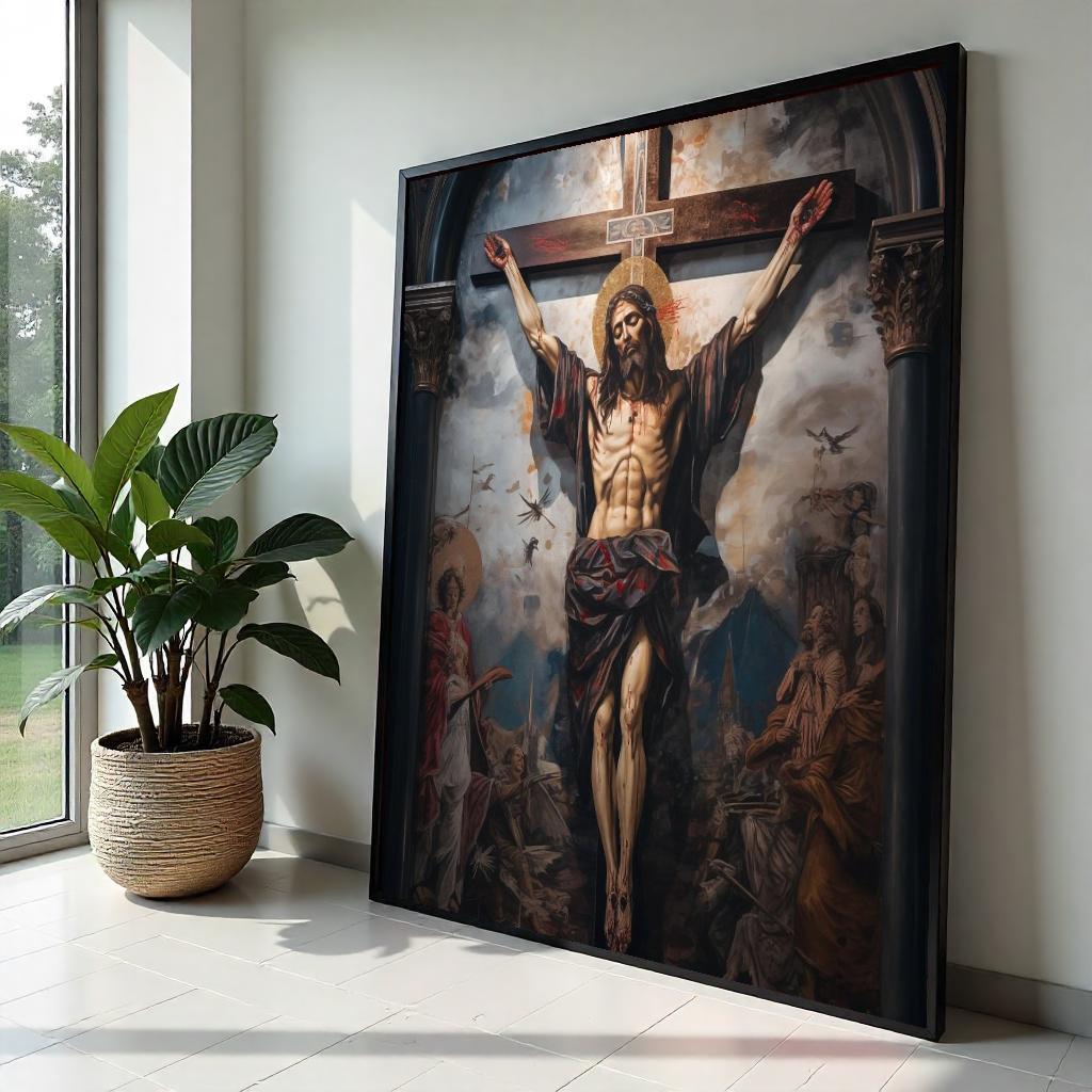 Crucifixion Canvas Art, Religious Wall Art, Jesus on Cross Print, Spiritual Decor, Wall Art Canvas Design, Ready to Hang Decoration