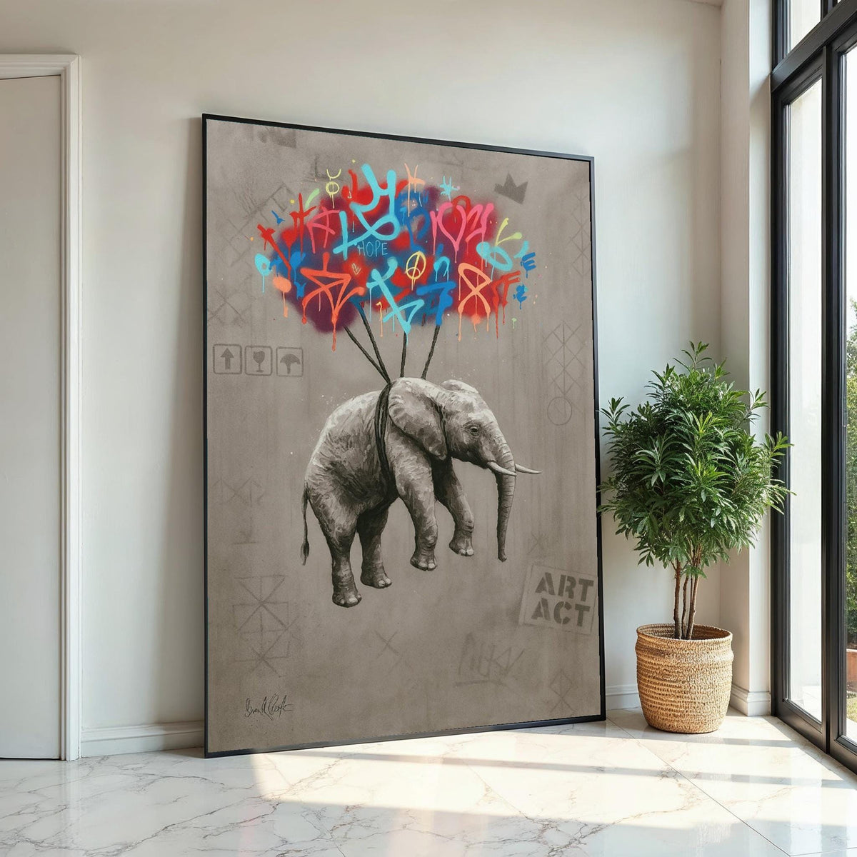 Graffiti Elephant Canvas, Colorful Graffiti Art, Elephant Wall Art, Creative Canvas Design, Ready to Hang Decoration, Elephant Poster