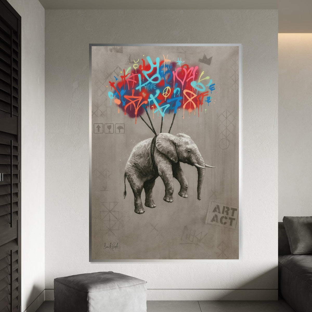 Graffiti Elephant Canvas, Colorful Graffiti Art, Elephant Wall Art, Creative Canvas Design, Ready to Hang Decoration, Elephant Poster